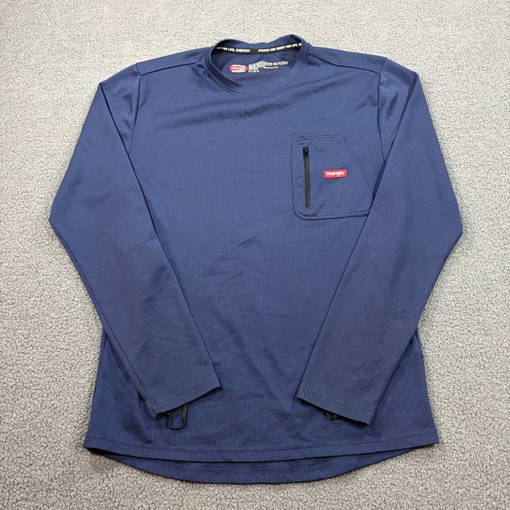 Wrangler Shirt Mens Medium Blue Workwear Long Sleeve Pocket Waffle Knit Tee 8075